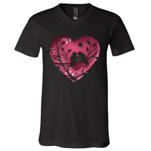 Love Birds Hollow Heart V-Neck T-Shirt