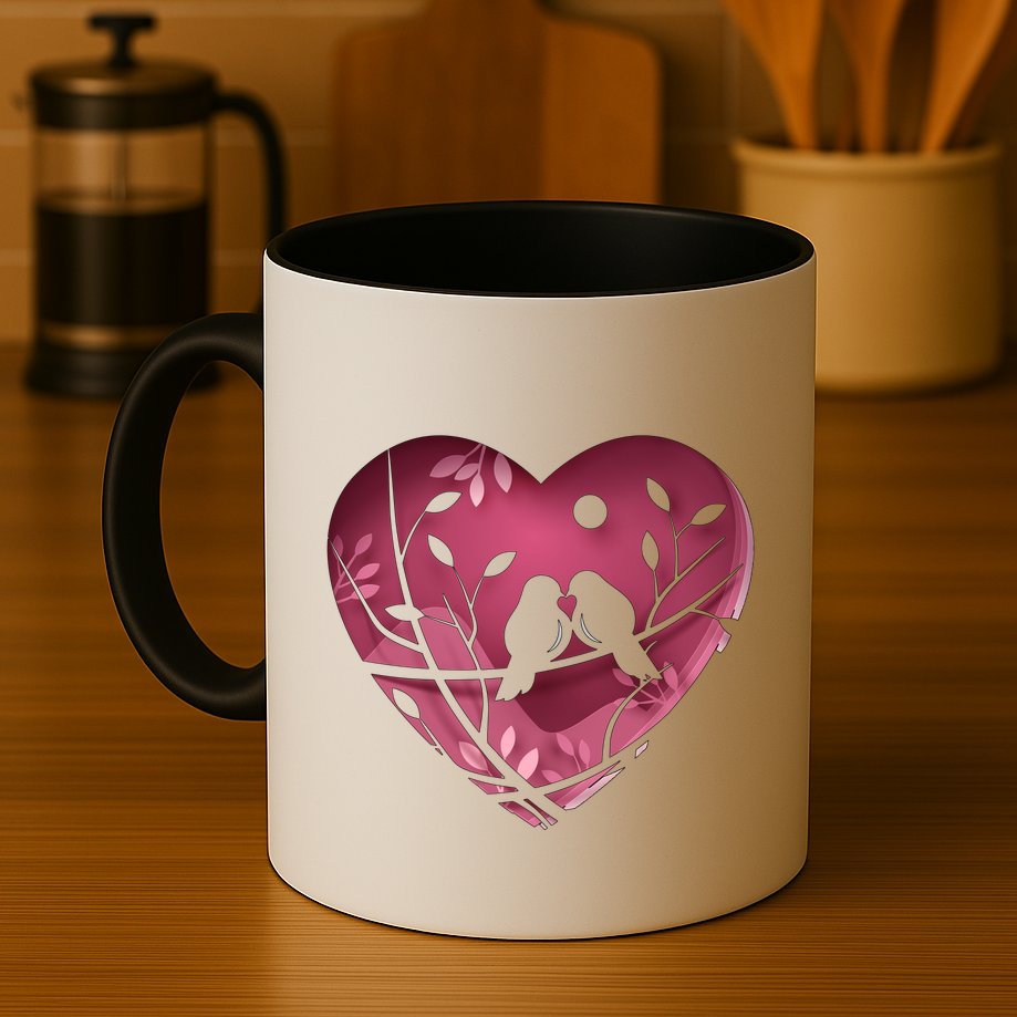 Love Birds Hollow Heart Mug