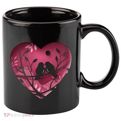 Love Birds Hollow Heart 11oz C Handle Ceramic Mug