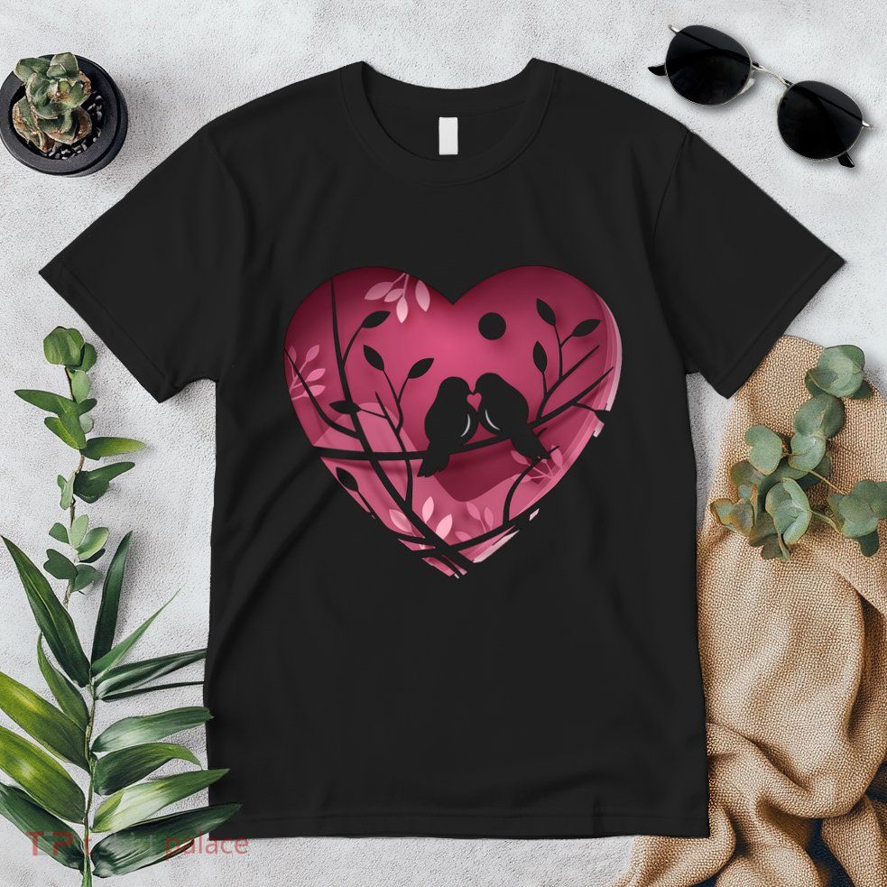 Love Birds Hollow Heart Premium T-Shirt