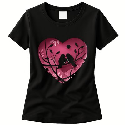 Love Birds Hollow Heart Womens T-Shirt