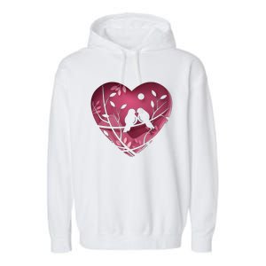 Love Birds Hollow Heart Garment-Dyed Fleece Hoodie