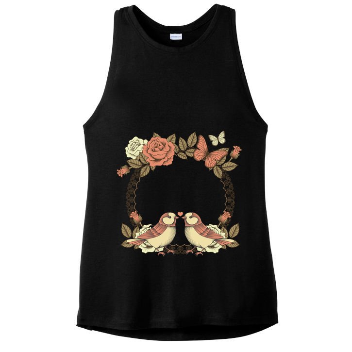 Love Birds Vintage Heart Frame Ladies PosiCharge Tri-Blend Wicking Tank