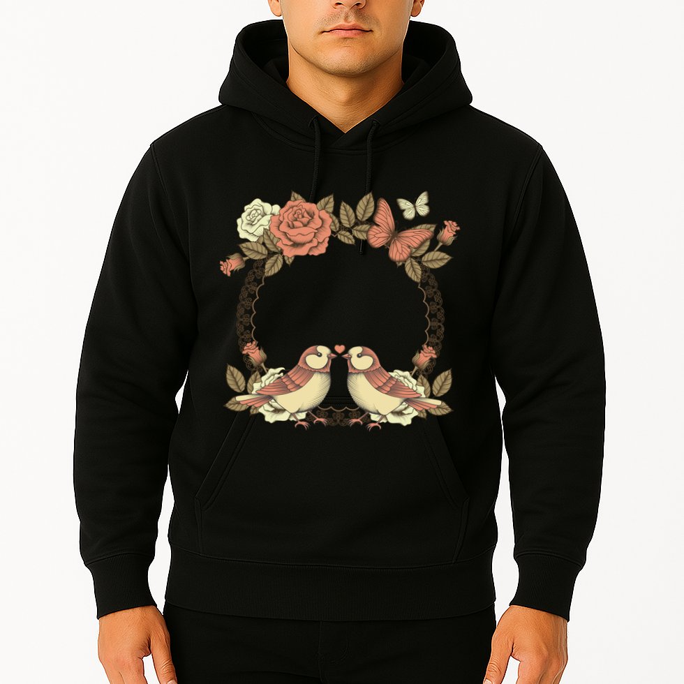 Love Birds Vintage Heart Frame Hoodie