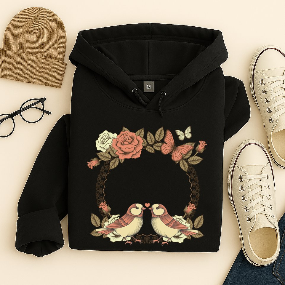 Love Birds Vintage Heart Frame Hoodie