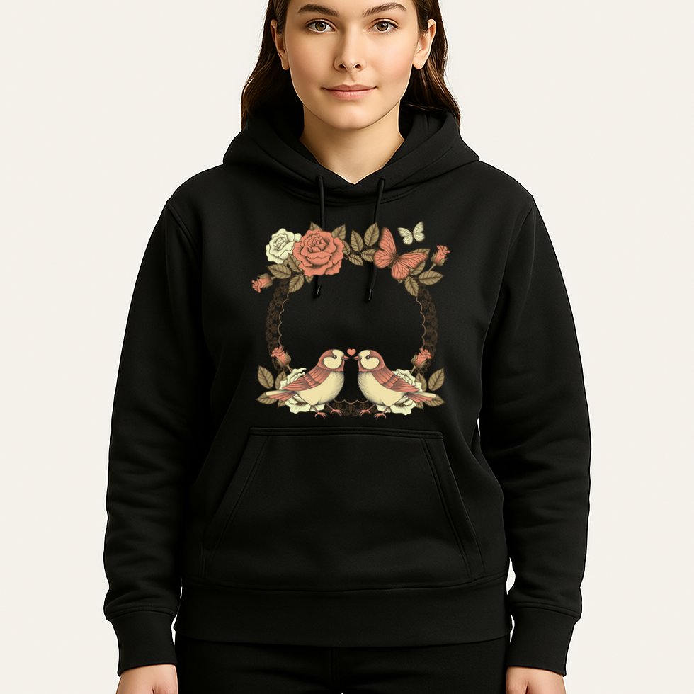 Love Birds Vintage Heart Frame Hoodie