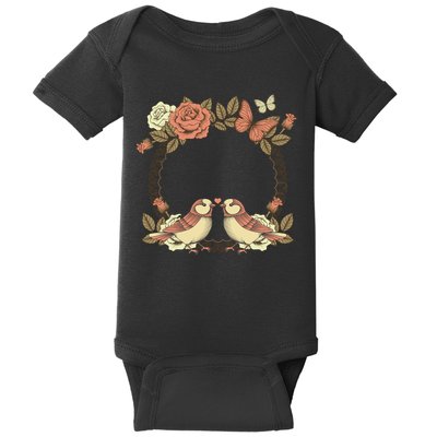 Love Birds Vintage Heart Frame Baby Bodysuit