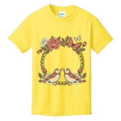 Love Birds Vintage Heart Frame Kids T-Shirt