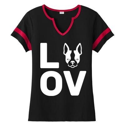 Love Boston Terrier  Ladies Halftime Notch Neck Tee