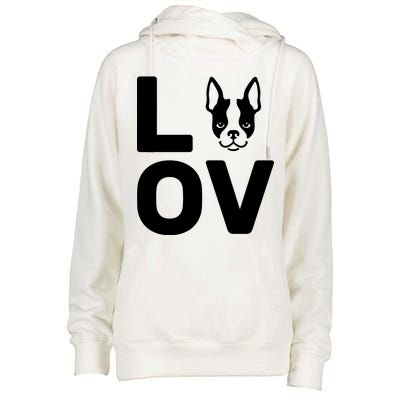 Love Boston Terrier  Womens Funnel Neck Pullover Hood