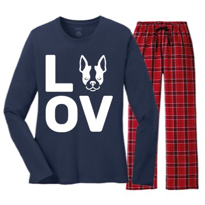 Love Boston Terrier  Women's Long Sleeve Flannel Pajama Set 