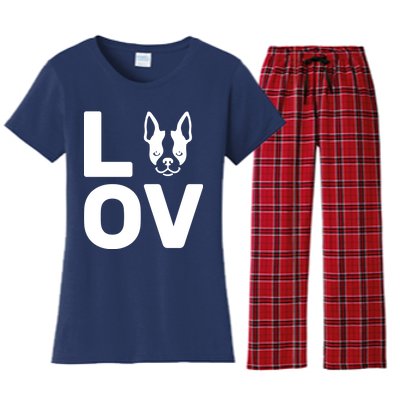 Love Boston Terrier  Women's Flannel Pajama Set