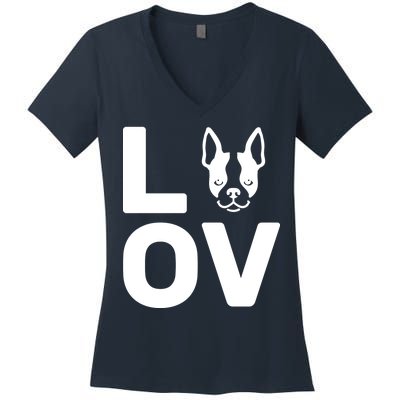 Love Boston Terrier  Women's V-Neck T-Shirt