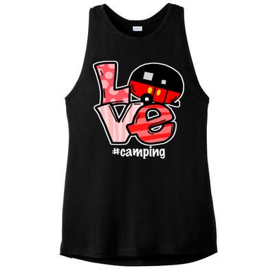 Love Camping Cartoon Ladies PosiCharge Tri-Blend Wicking Tank