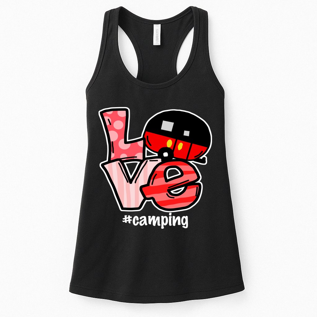 Love Camping Cartoon Womens Tank Top
