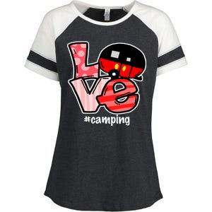 Love Camping Cartoon Enza Ladies Jersey Colorblock Tee