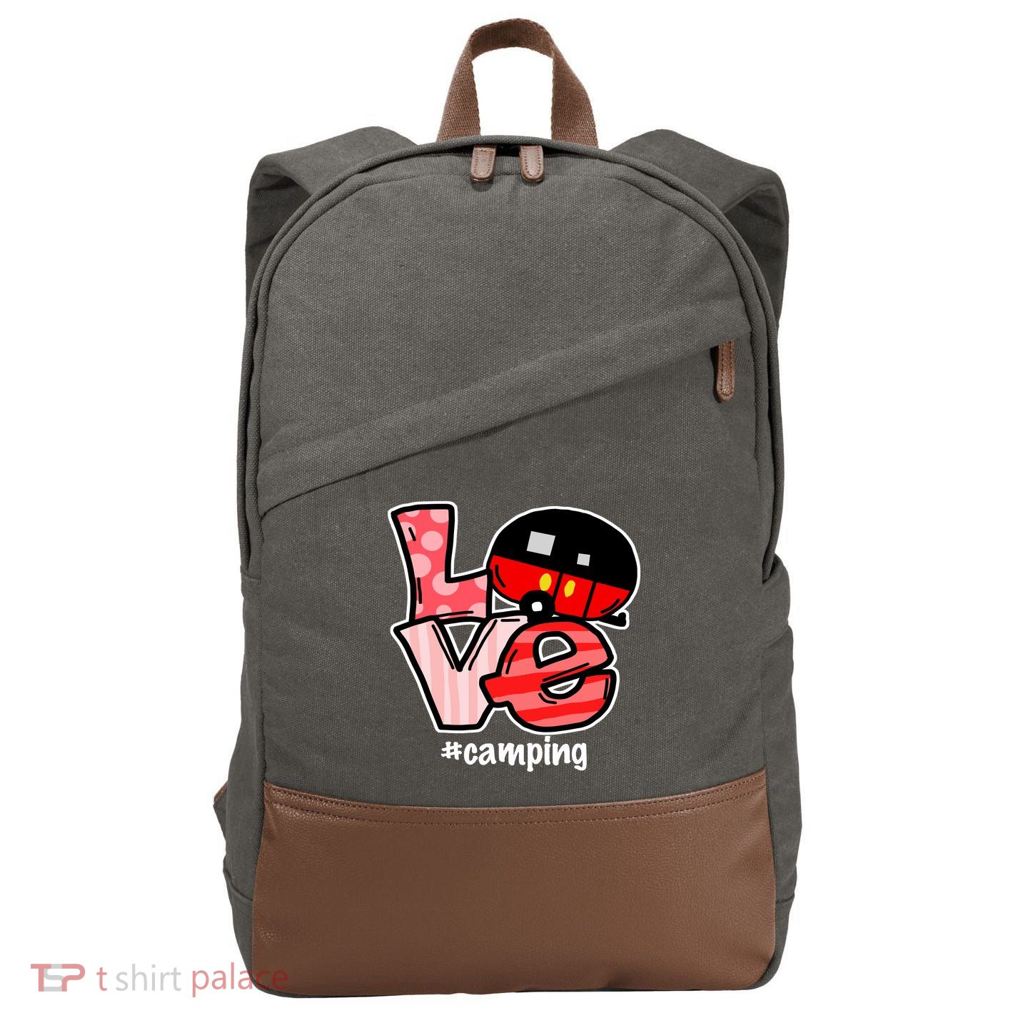 Love Camping Cartoon Cotton Canvas Backpack