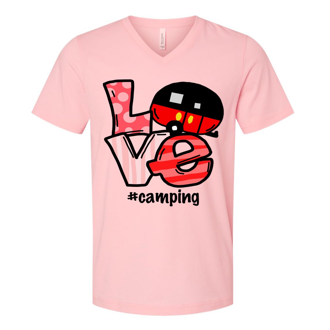 Love Camping Cartoon V-Neck T-Shirt