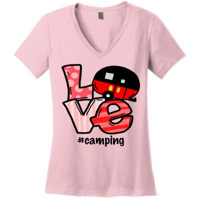 Love Camping Cartoon Women's V-Neck T-Shirt