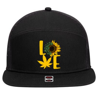 Love Cannabis Sunflower 7 Panel Mesh Trucker Snapback Hat