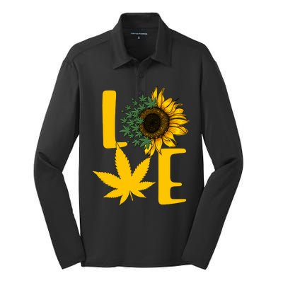 Love Cannabis Sunflower Silk Touch Performance Long Sleeve Polo