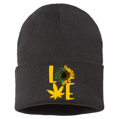 Love Cannabis Sunflower Sustainable Knit Beanie