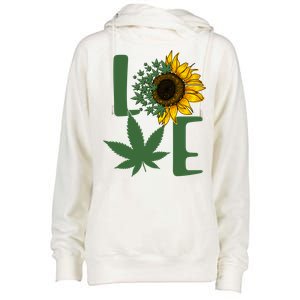 Love Cannabis Sunflower Womens Funnel Neck Pullover Hood