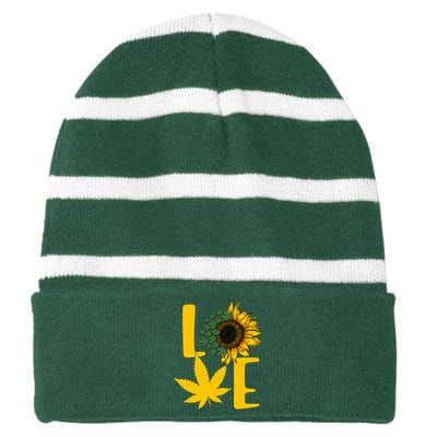 Love Cannabis Sunflower Striped Beanie with Solid Band