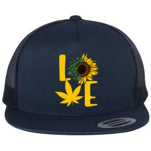 Love Cannabis Sunflower Flat Bill Trucker Hat