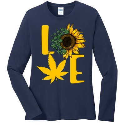 Love Cannabis Sunflower Ladies Long Sleeve Shirt