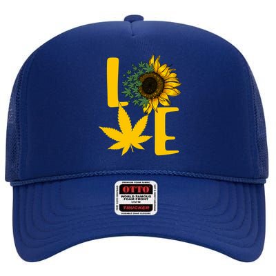 Love Cannabis Sunflower High Crown Mesh Back Trucker Hat