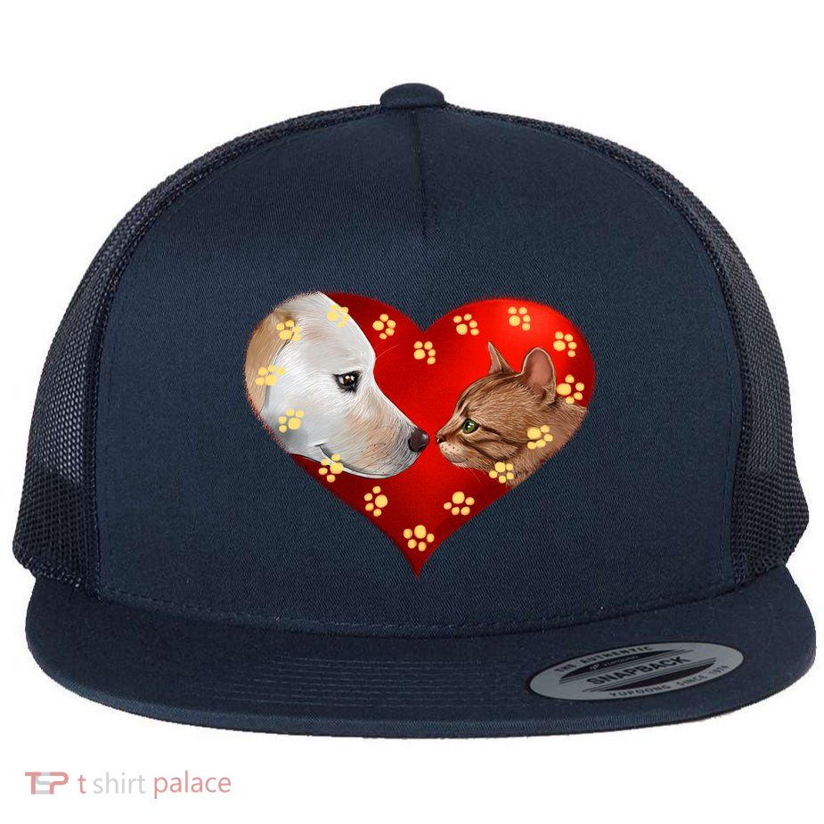 Love Cats and Dogs Flat Bill Trucker Hat