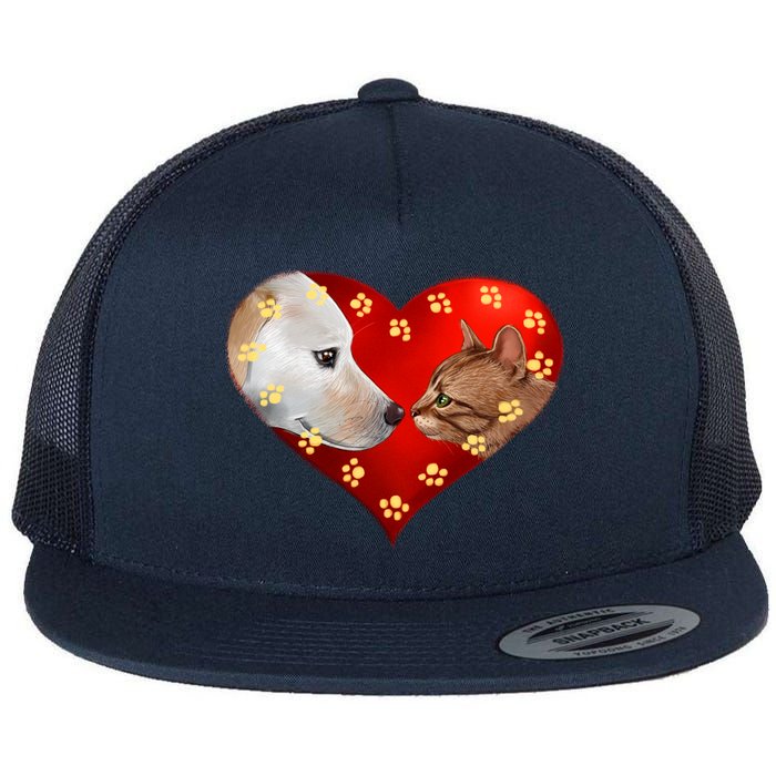 Love Cats and Dogs Flat Bill Trucker Hat