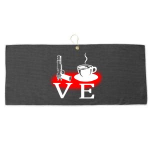 Love Coffee And Guns Large Microfiber Waffle Golf Towel