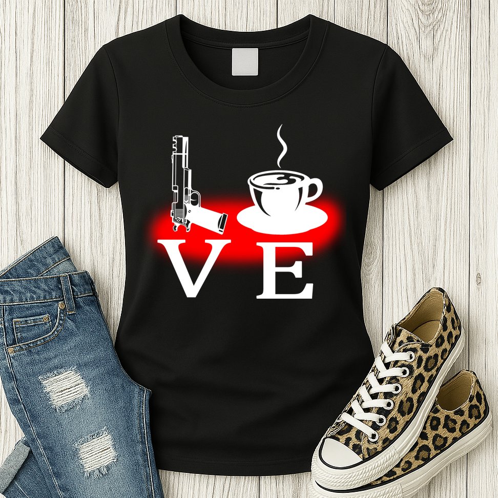 Love Coffee And Guns Womens T-Shirt