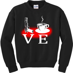 Love Coffee And Guns Kids Sweatshirt