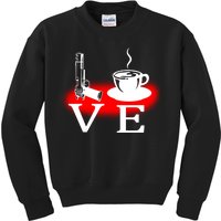 Love Coffee And Guns Kids Sweatshirt