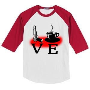 Love Coffee And Guns Kids Colorblock Raglan Jersey