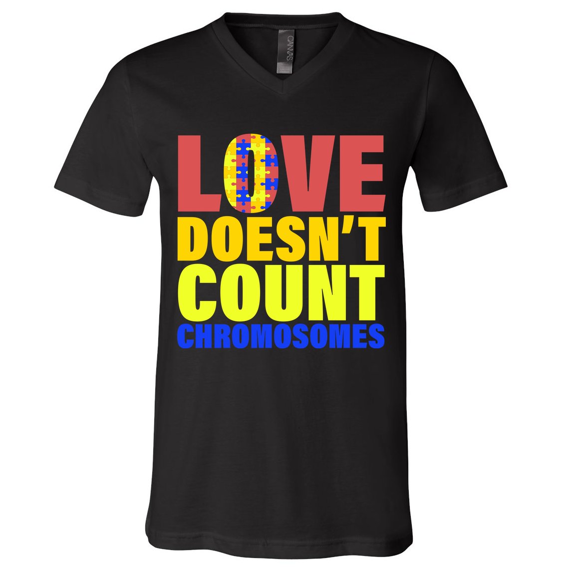 Love Doesn't Count Chromosomes Down Syndrome V-Neck T-Shirt