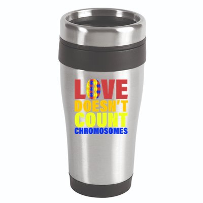 Love Doesn't Count Chromosomes Down Syndrome 16oz Travel Tumbler