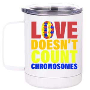 Love Doesn't Count Chromosomes Down Syndrome 12 oz Stainless Steel Tumbler Cup