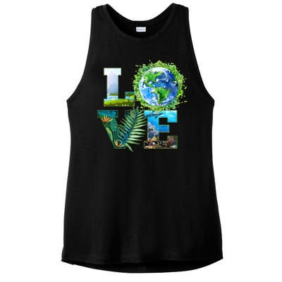 LOVE Earth Day Celebration Ladies PosiCharge Tri-Blend Wicking Tank