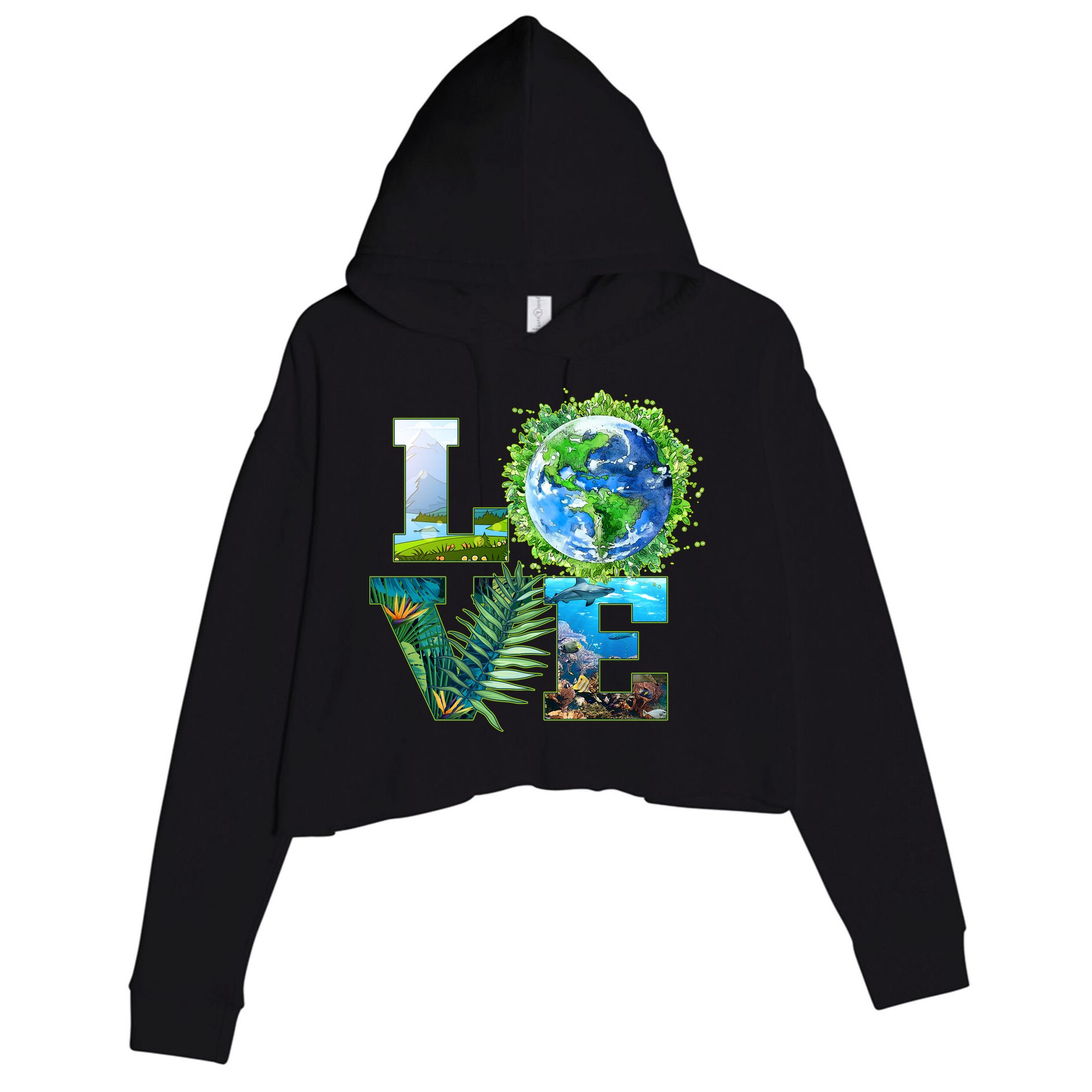 LOVE Earth Day Celebration Crop Fleece Hoodie