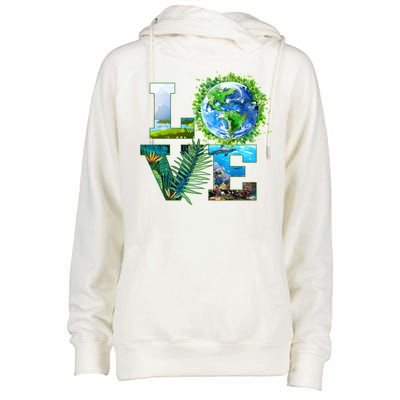 LOVE Earth Day Celebration Womens Funnel Neck Pullover Hood