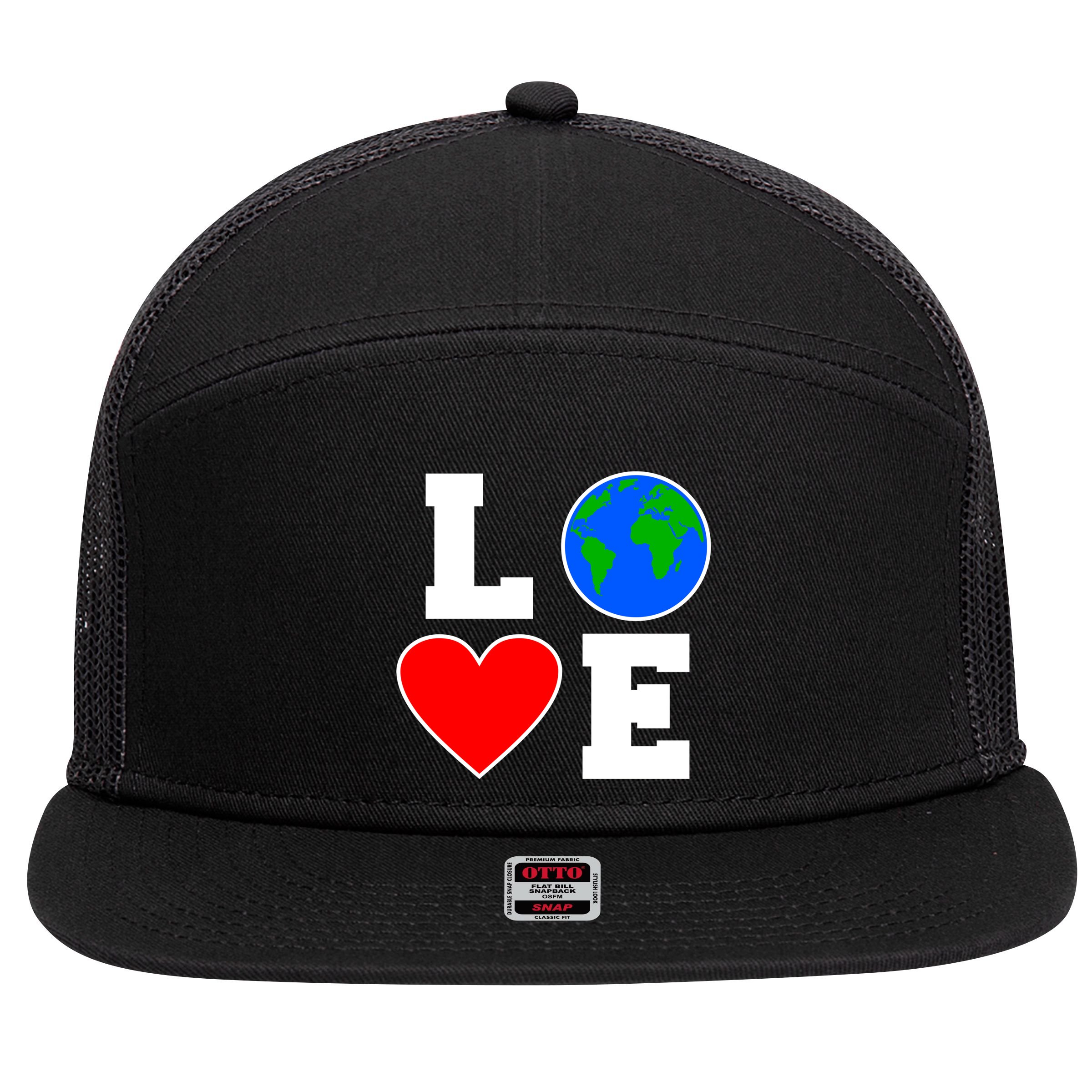 Love Earth Day Globe Heart Science 7 Panel Mesh Trucker Snapback Hat