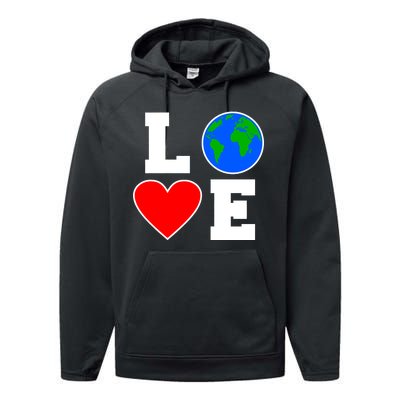 Love Earth Day Globe Heart Science Performance Fleece Hoodie