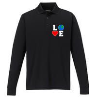 Love Earth Day Globe Heart Science Performance Long Sleeve Polo