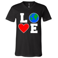 Love Earth Day Globe Heart Science V-Neck T-Shirt