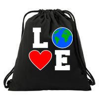 Love Earth Day Globe Heart Science Drawstring Bag