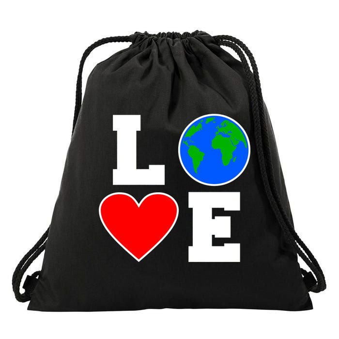 Love Earth Day Globe Heart Science Drawstring Bag